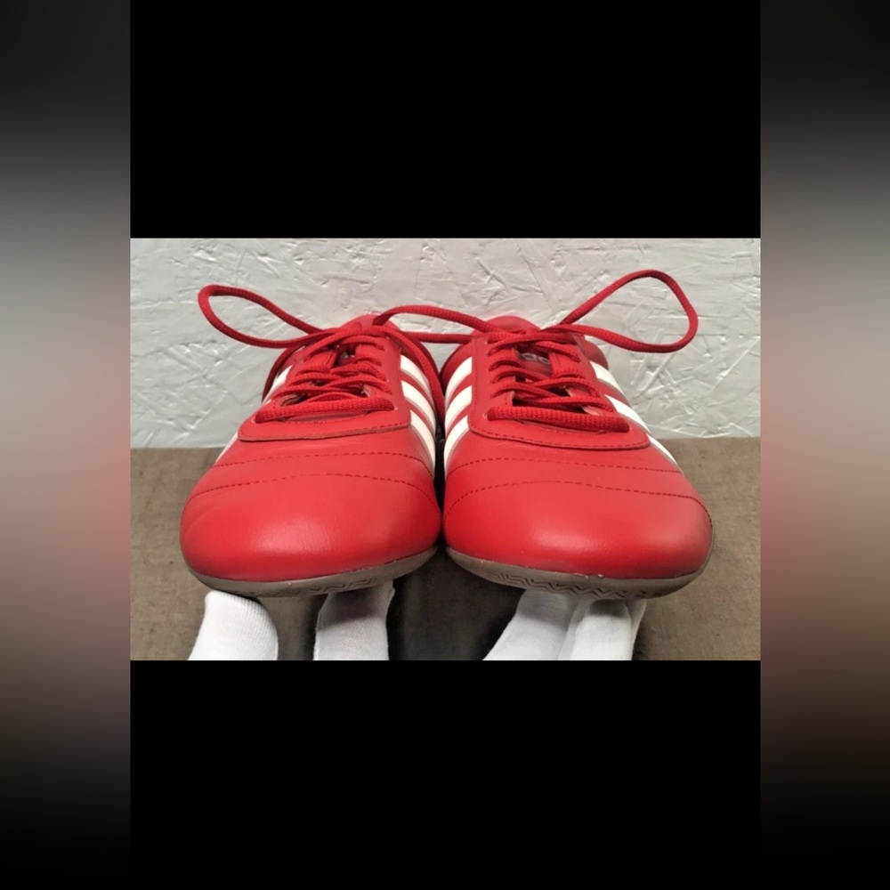 Excellent Adidas Grand Court Lo Women's 8.5 Sneakers Red Leather & White Stripes - Picture 3 of 12